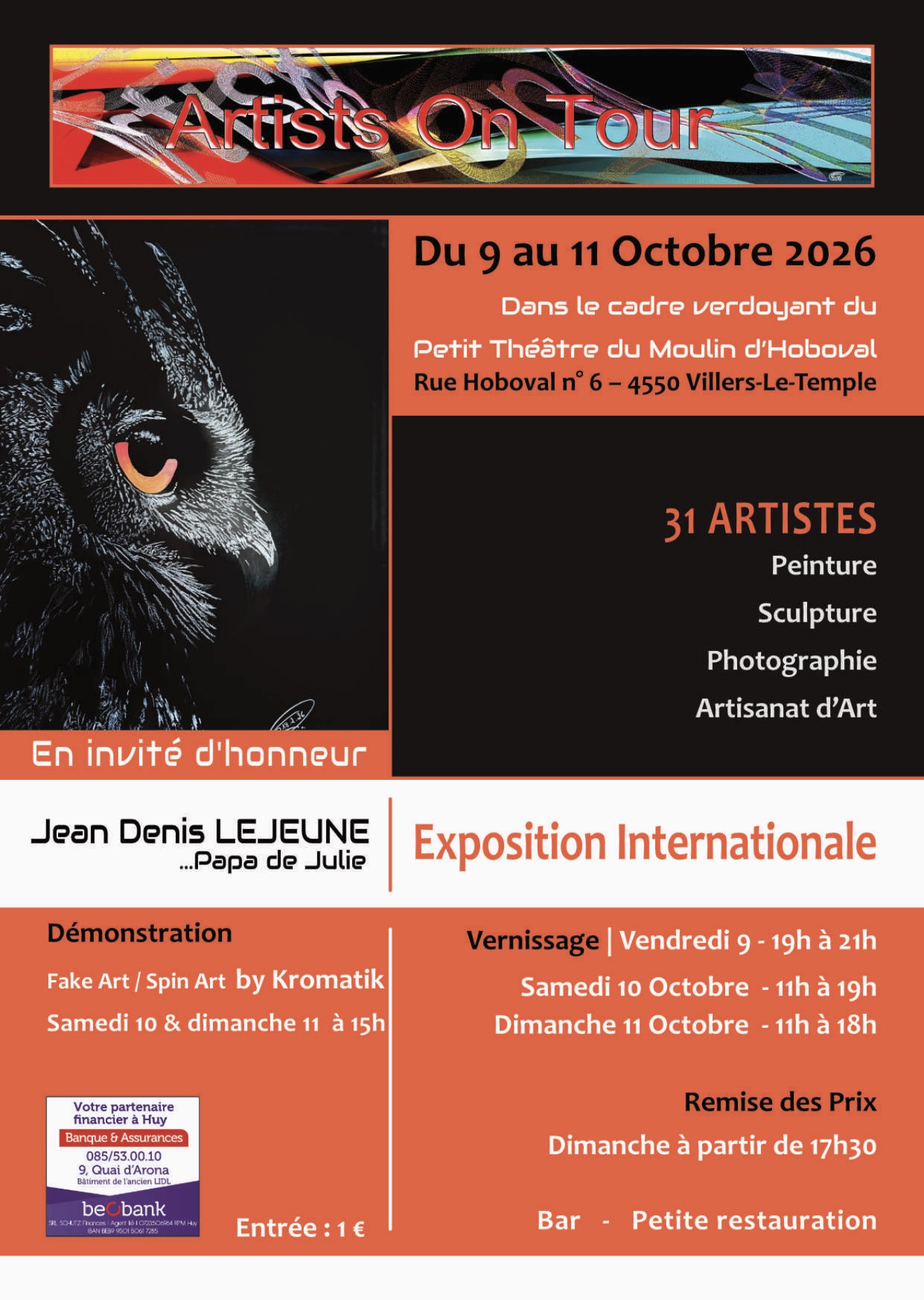 Affiche Artists on Tour 2026 à Villers-le-Temple – exposition avec Sophie Delporte, DS Cosy Art